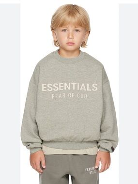 Kids ESSENTIALS Fear Of God sage green classic crew neck sweatshirt